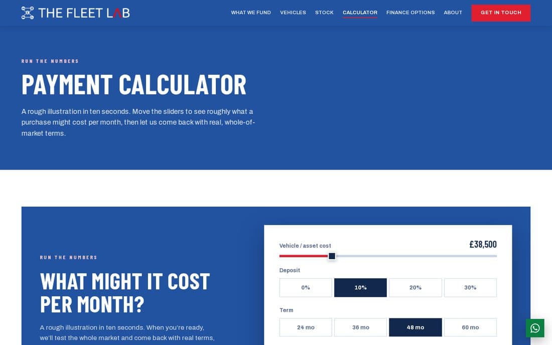 An inner page of the The Fleet Lab website